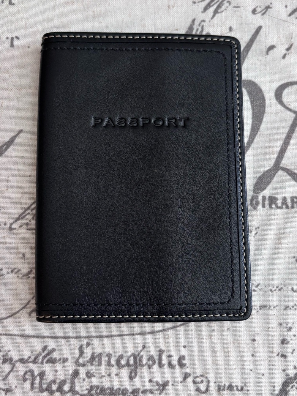COACH Black Leather Passport Holder - Embossed 'PASSPORT'